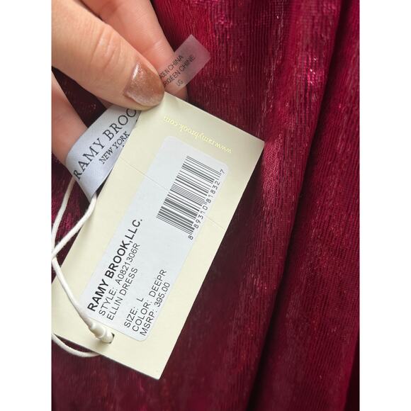 NEW NWT Ramy Brook Ellin Shiny Velour Halter Mini Dress Red Large - Picture 6 of 6